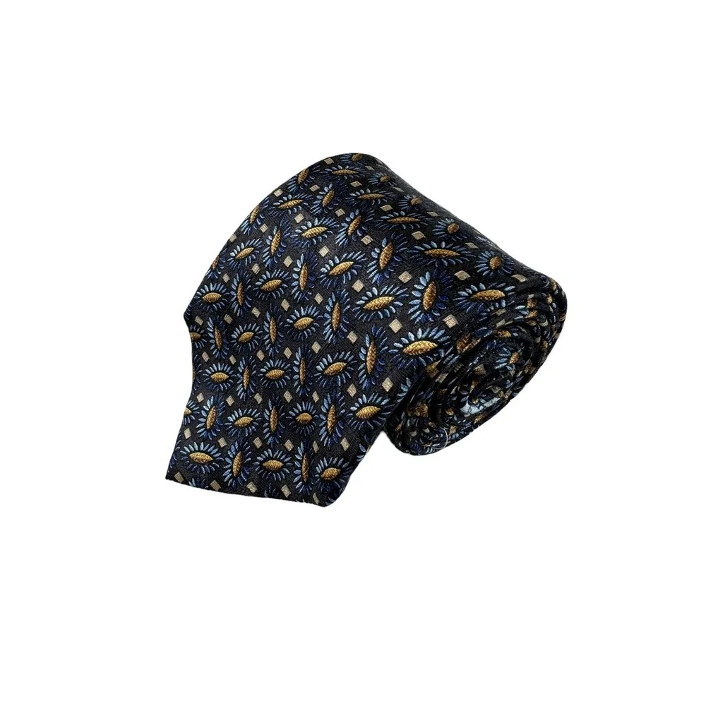 Ermenegildo Zegna Blue Brown Gray Floral Print Tie 3.75 Inch Width